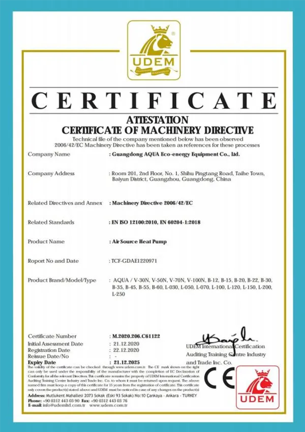 AQUA Swimming Pool Equipment CE Certificates